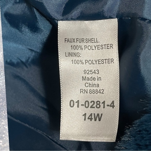 🔥 Roaman’s Women’s Royal Teal Blue Green Faux Fur Coat Size 14W - Picture 13 of 16